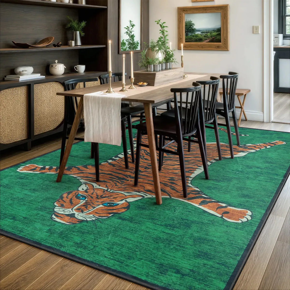 Totem Washable Aesthetic Tiger Green Rug