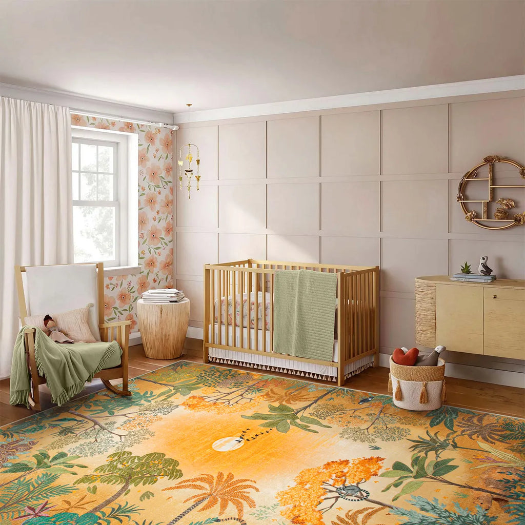Jolene Washable Jungle Fall Sunrise Orange Area Rug