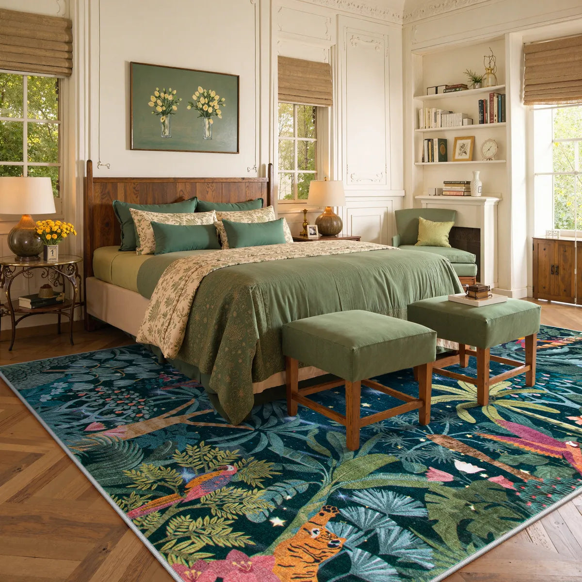 Jovence Washable Jungle Midnight Blue Area Rug