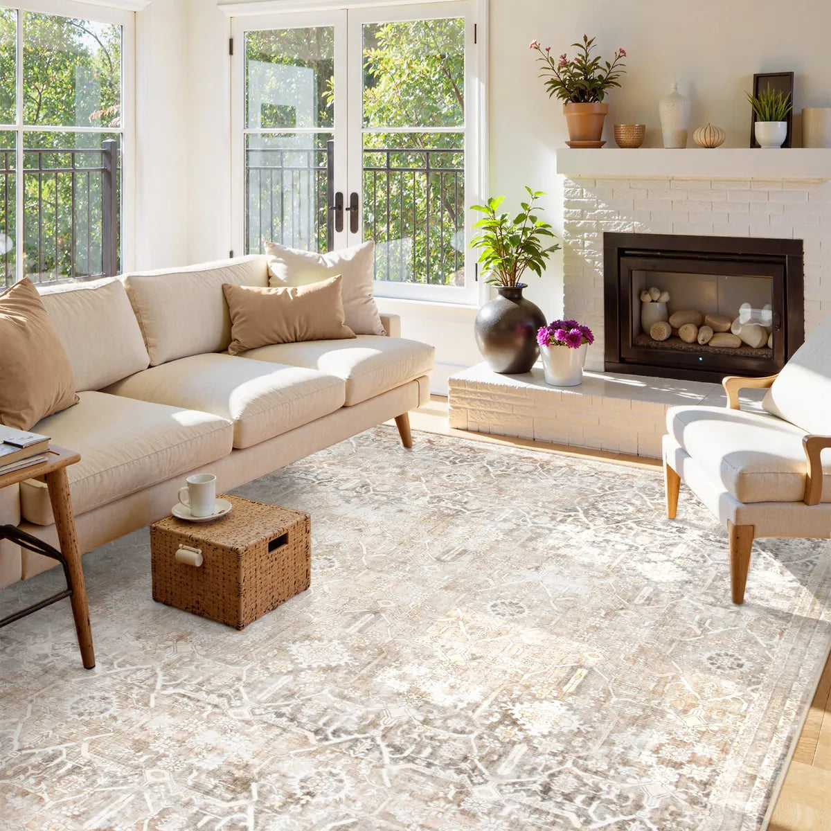 Velora Washable Vintage Sand Beige Rug