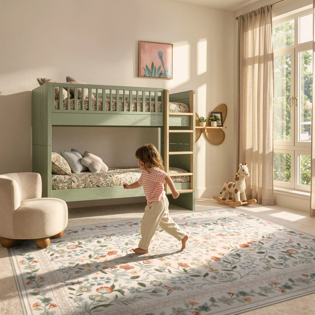 Celeste Washable Vintage Floral Beige Area Rug