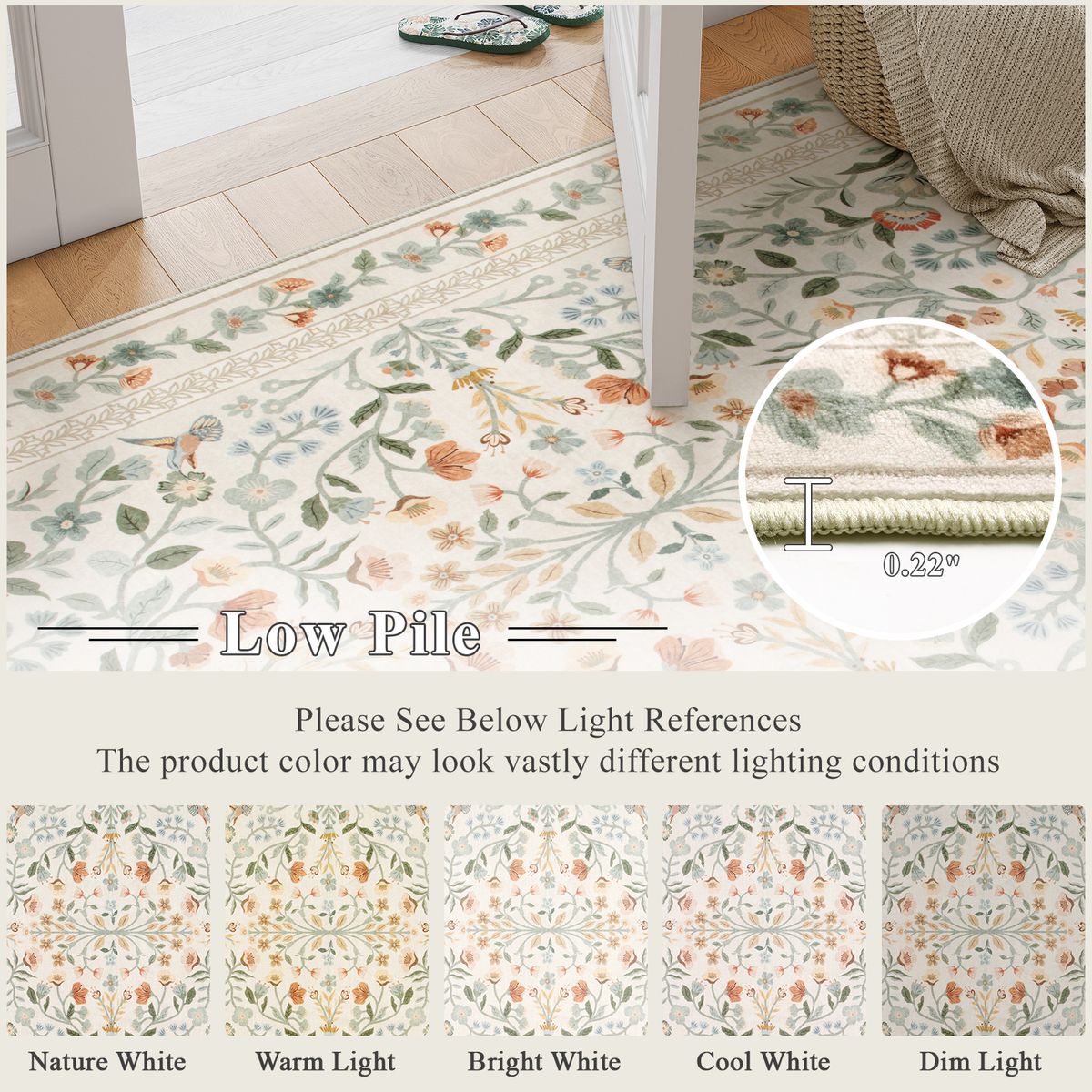Celeste Washable Vintage Floral Beige Area Rug
