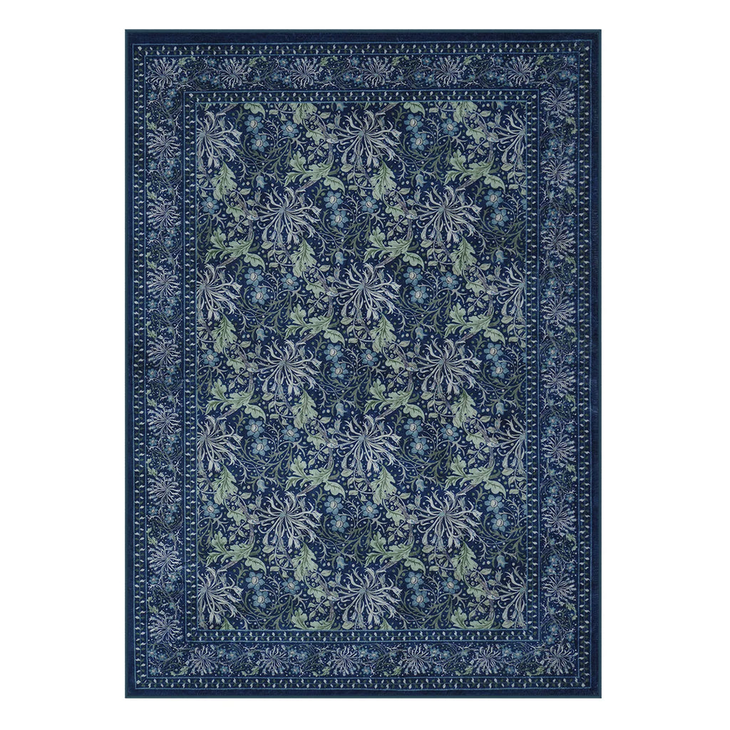 Arbore Washable Boho Vintage Floral Blue Rug