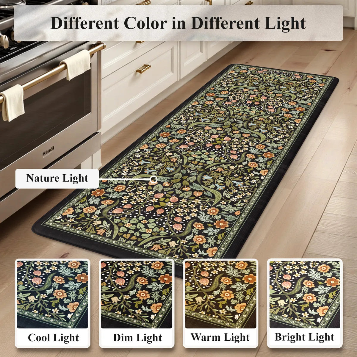 Clarisse Maximalism Floral Black Anti-Fatigue Kitchen Mat Set