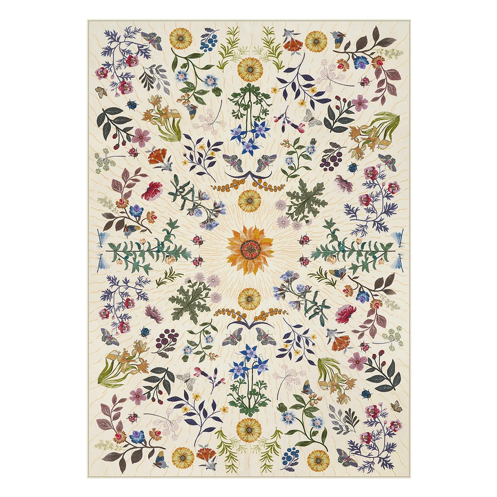 Eclore Washable Boho Botanical Floral Beige Rug