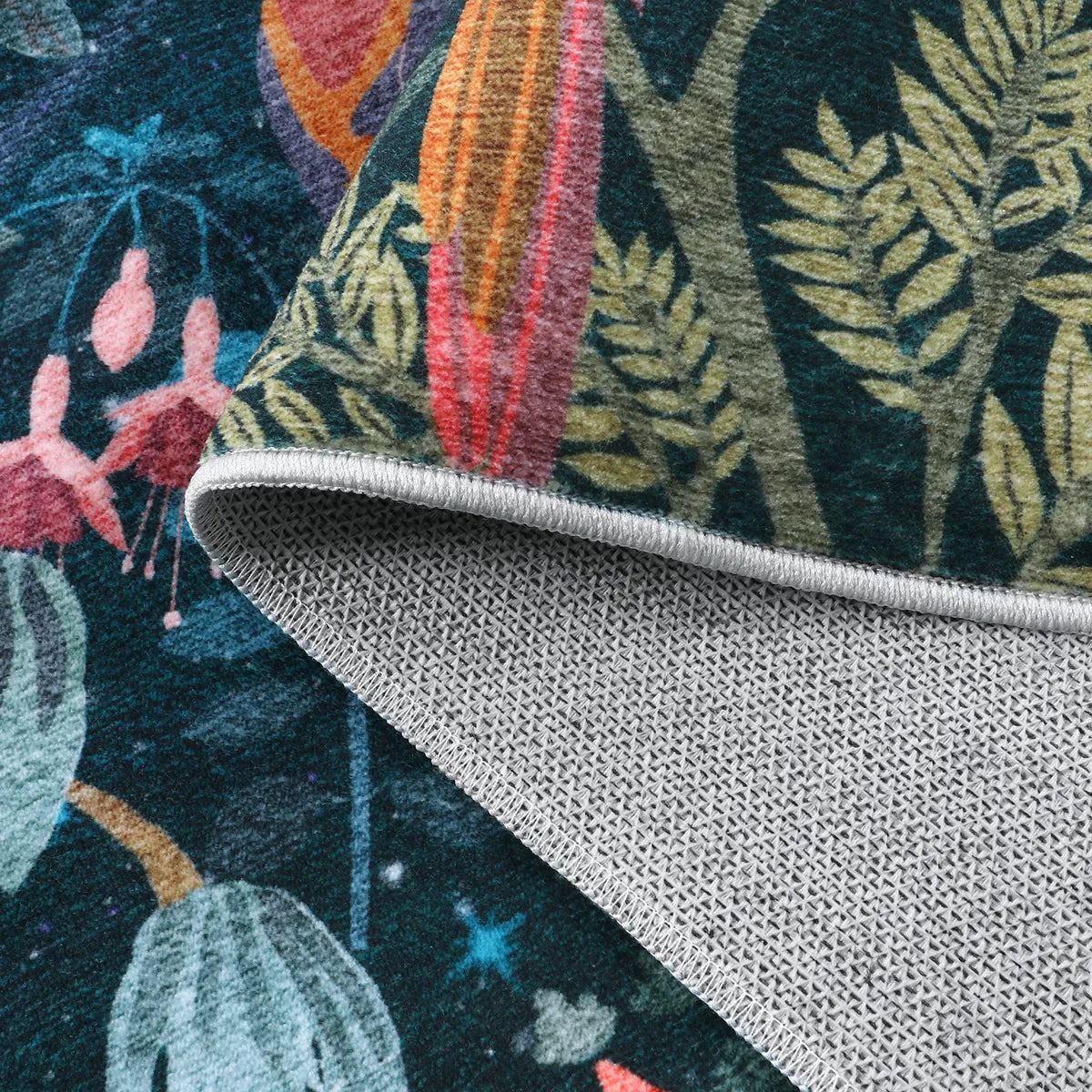 Jovence Washable Jungle Midnight Blue Area Rug