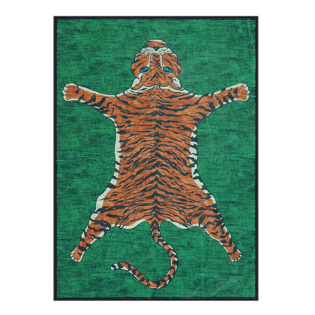 Totem Washable Aesthetic Tiger Green Rug