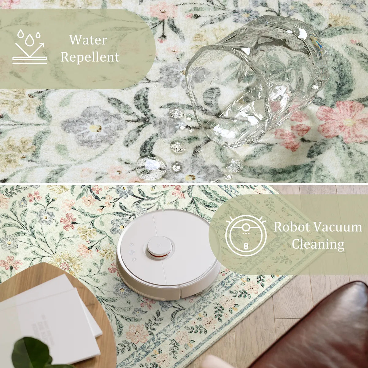 Sylvie Washable Boho Modern Parisian Garden Floral Beige Rug