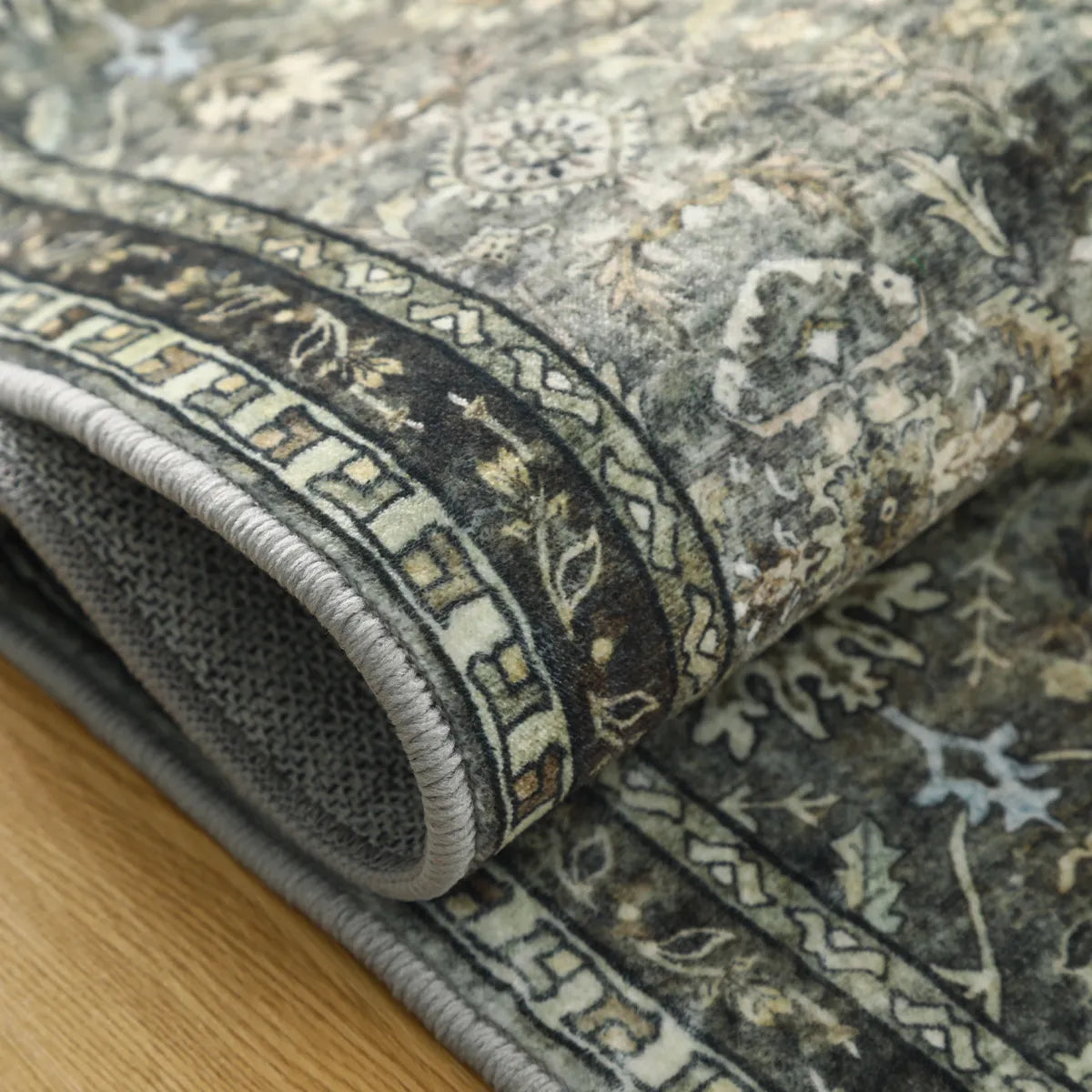 Mirae Washable Vintage Persian Dark Green Rug